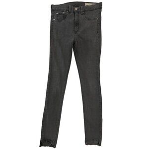Rag & Bone High Rise Skinny Jeans in Washed Black Commodore Raw Hem Size 28